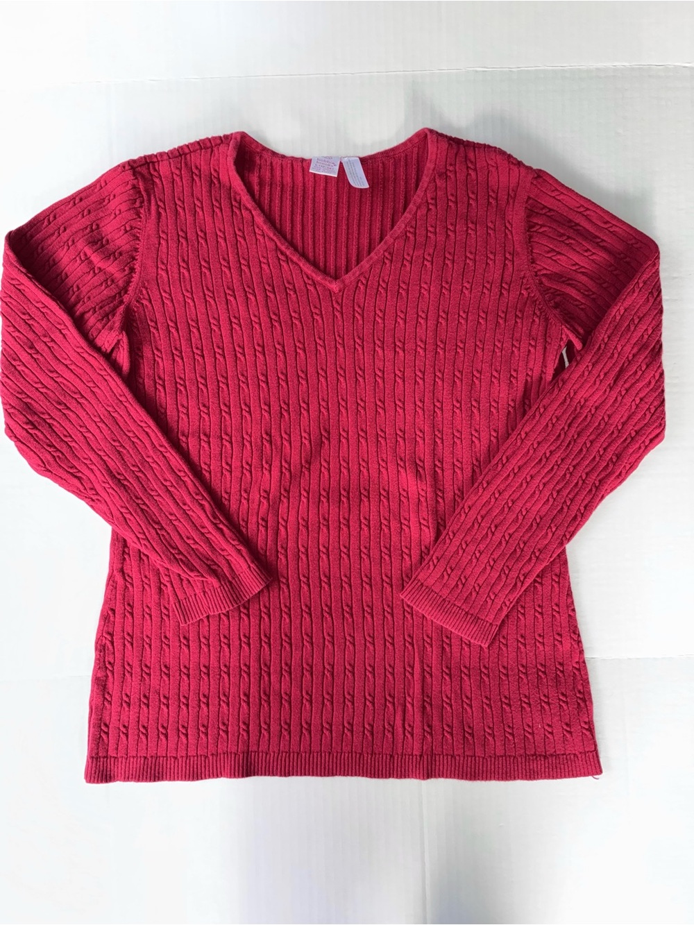 Bobbie Brooks Women’s Long Sleeve Cotton Textured Knit Sweater Size Large Red